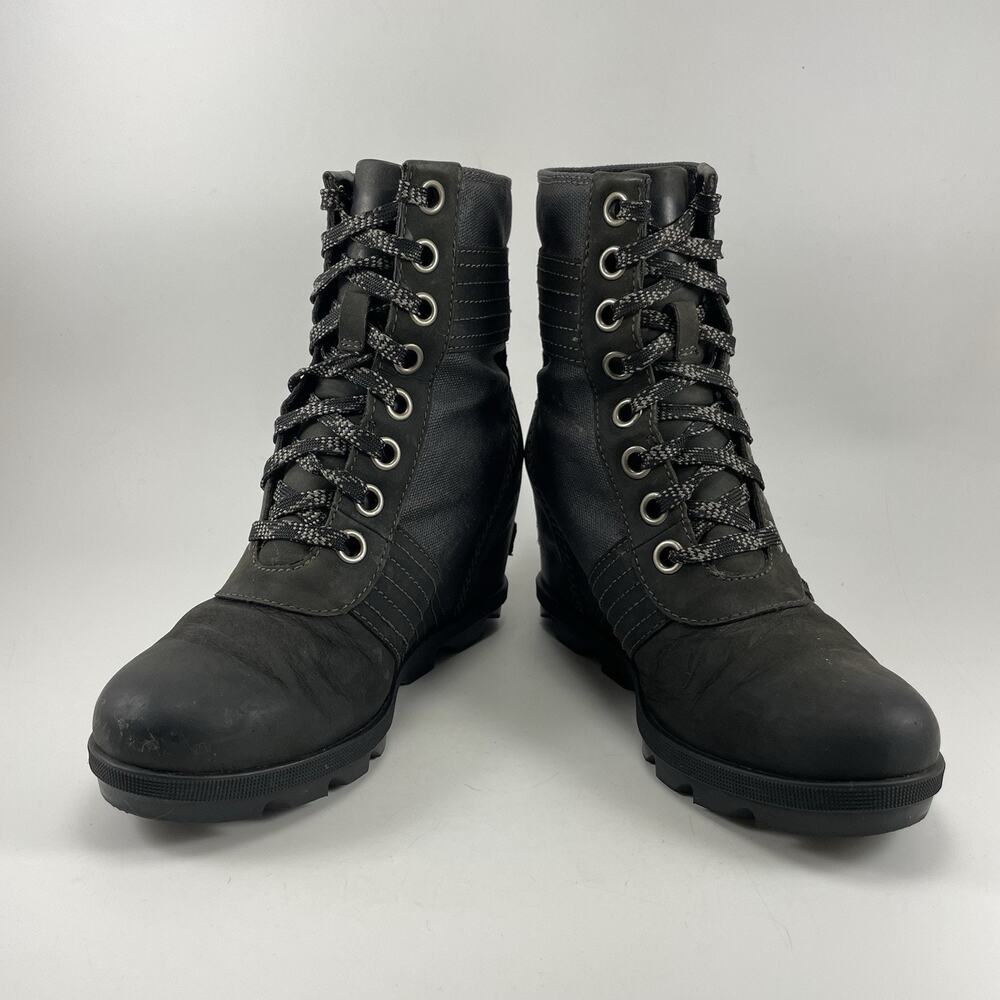 Sorel Lexie Wedge Womens Size 7 Black Leather Waterproof Lace Up Ankle Boots - Picture 11 of 13